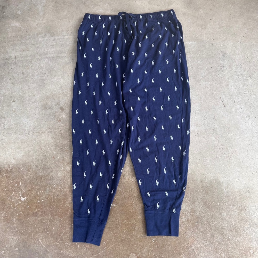 Polo Ralph Lauren Pajama Pants Mens XL Navy Blue Excellent Pony Print Joggers